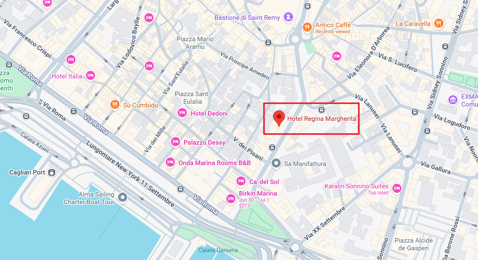 Hotel Regina Margherita Location Map
